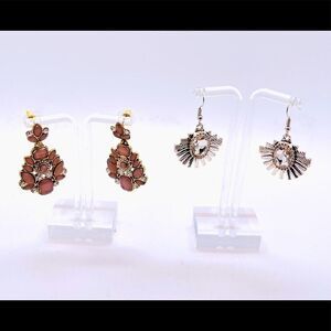 Lot of 2 Pairs of Rhinestone Silver Tone Dangly Bling Earrings NWOT